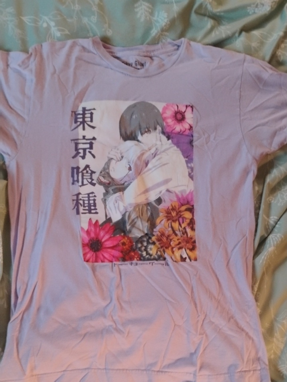 Lavender Tokyo Ghoul Graphic Tee with Floral Print
